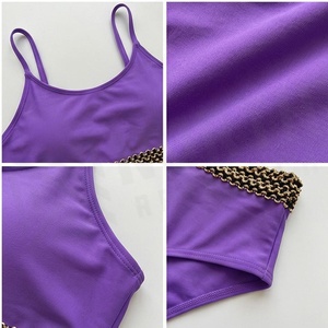 Two Piece Bikini Set With <b>Chain</b> Embroidery High <b>Waist</b> Bottom And Crop Top For Women - Product Image 4