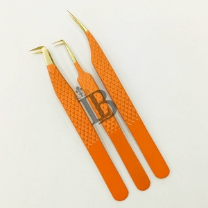 Pinzas para Extensión de Pestañas Lumia Beauty, Color Naranja, Puntas Doradas, Acero Inoxidable Antimagnético, Alta Demanda, Herramientas de Tendencia, MOQ Bajo - Product Image 1
