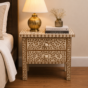 Luxury Resin Bone Inlay Nightstand 2 Drawer Floral <b>Bedside</b> <b>Table</b> Handmade Bone Inlay Furniture Cabinet End <b>Table</b> for Bedroom - Product Image 6