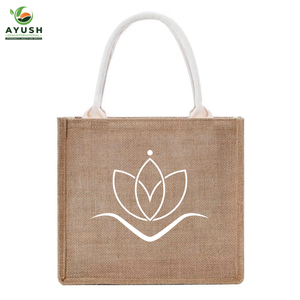 AYUSH Natural Logo Printed Eco-Friendly <b>Double</b> Foldable Jute Bags Customized Color Durable Everyday Strong Food - Product Image 2
