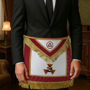 Fringed High Priest Royal Arch Masonic Apron - [<b>Red</b> & Gold] Extendable Belt with Metal Snake Clip and Hook - Product Image 3