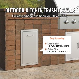 Cassetto porta rifiuti estraibile in acciaio inossidabile da 13.6Lx26Hx19.3P pollici con guide inferiori scorrevoli e vassoio per pattumiera, per accessori BBQ da esterno - Product Image 2