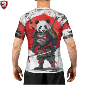 Unisex Panda Samurai Print <b>Compression</b> Shirt Crew Neck <b>Short</b> Sleeve Breathable Digital Printed Sports Bodysuit - Product Image 4