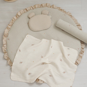 [S.P Company] Tapis rond en coton premium lolbaby, tapis de jeu brodé pour bébé, couverture de sol lavable pour la chambre d'enfant - Product Image 1