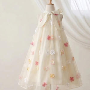 Vestido de Princesa para Boda con Cuello Halter, Tul Floral, Línea A, Satén, Apliques Florales 3D, Transpirable y Ligero, Vestido de Niña de las Flores - Product Image 2