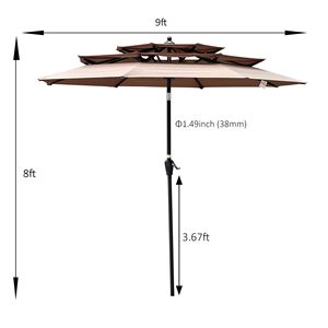 Parasol de terrasse extérieur 9 pieds à 3 niveaux avec manivelle, inclinaison et aérations anti-vent pour jardin, terrasse, cour, piscine, ombrage et piscine - Product Image 6