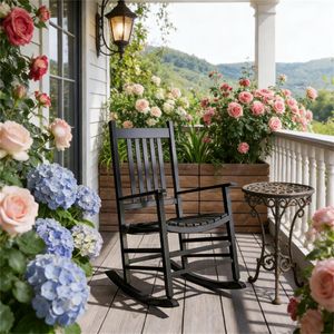 Sedia a Dondolo da Esterno in Legno Nero per Giardino - Product Image 2