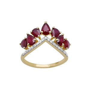 14K Yellow Gold Natural Ruby & Diamond <b>Crown</b> <b>Ring</b> for Women | Pear Cut Gemstone Fine Jewelry Wedding Gift Wholesale - Product Image 1