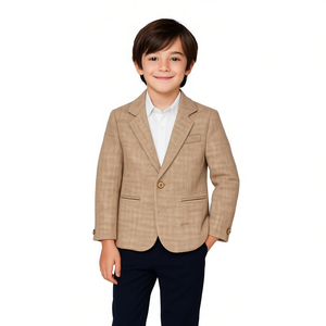 เสื้อเบลเซอร์ทรงสมาร์ทสำหรับเด็กผู้ชาย สีเบจ ผ้าลินินผสม - Product Image 3
