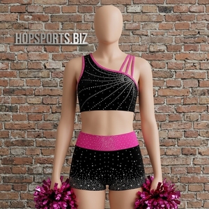 Haut court scintillant en strass pour entraînement de cheerleading, tenue d'entraînement personnalisée pour les entraînements de cheerleading - Product Image 1