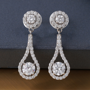 14K White Gold <b>Fine</b> Dangle <b>Earrings</b> 3.72 CT Round Lab Grown Diamond Teardrop Halo Dangle Elegant and Luxurious Style - Product Image 2