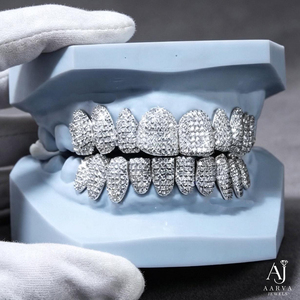 Juego Completo de Grillz Personalizados de Plata con Moissanita, Estilo Hip Hop, con Microincrustaciones, Chapado en Rodio/Oro Blanco, Joyería Corporal Unisex para Fiestas - Product Image 5