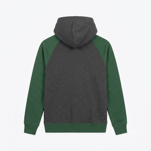 เสื้อฮู้ดแขนราแกลนผู้ชาย สีเทาเขียวเข้ม สีพื้นเรียบง่าย สวมใส่สบาย ทรงปกติ ผ้าเฟรนช์เทอร์รี่ถัก สำหรับใส่ในฤดูใบไม้ร่วง - Product Image 2