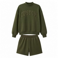 Ensemble sweat-shirt col roulé et short assorti pour femme, broderie personnalisée pêche, coupe ample, manches longues, tenue printemps-été