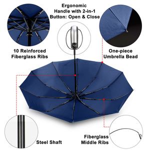 Parapluies pliants automatiques 3 sections, résistants au vent 10K, portables, pour la pluie et le soleil, avec logo, vente en gros à prix réduit - Product Image 2