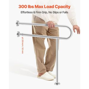 Barre de sécurité WC en acier inoxydable 304 en forme de U de 31,5 pouces, barres d'appui antidérapantes pour personnes âgées, équipement de sécurité pour salle de bain pour personnes handicapées - Product Image 2