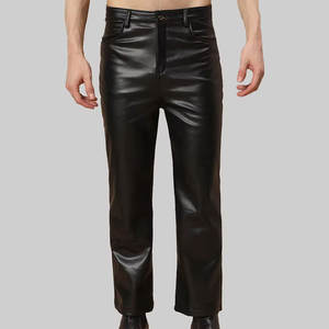 Pantalon décontracté en cuir véritable, taille mi-haute, léger, coupe ajustée, avec fermeture boutonnée, idéal pour l'équitation en extérieur et la vente en gros - Product Image 1