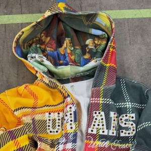 Sudadera con Capucha a Cuadros de Algodón 100% Estilo Retro Personalizada con Diseños de Impresión/Cuentas/Bordados, Personalizable - Product Image 3