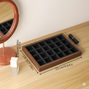 Luxurious Wooden Jewelry Organizer Tray, 24 Compartments Velvet-Lined <b>Display</b> <b>Case</b>, Storage Box for Rings Earrings Studs, Premiu - Product Image 2