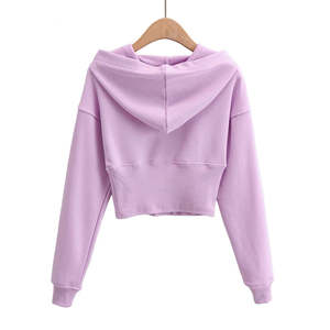Sudadera con capucha corta para mujer, personalizada con logo bordado, al por mayor, con estampado serigrafiado, manga larga, gruesa, con cremallera - Product Image 5