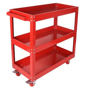 Chariot utilitaire commercial en acier à 3 niveaux avec roues, capacité de charge de 330 lb, rouge - Product Image 2