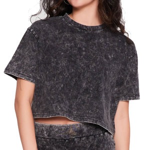 เสื้อครอปท็อปวินเทจผู้หญิงสั่งทำขายส่ง เสื้อคลุมใส่สบายระบายอากาศได้ดีสำหรับฤดูร้อน ล้างสีแบบแอซิดวอช - Product Image 4