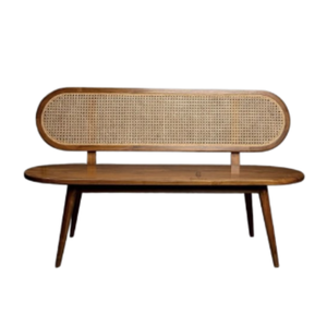 Teak Wooden Rattan <b>Garden</b> Bench Outdoor Patio Bench <b>Cane</b> Back Seating for <b>Garden</b> Hotel Villa Courtyard Furniture - Product Image 1