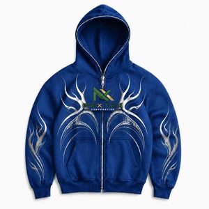 Custom Tribal Flame <b>Zip</b> <b>Up</b> <b>Hoodie</b> Men <b>Y2K</b> Chrome Wing Print Streetwear Jacket - Product Image 4