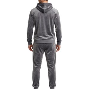 Survêtement en velours gris polyester-coton avec sweat à capuche et poche kangourou, ensemble de sport assorti en velours anthracite - Product Image 2