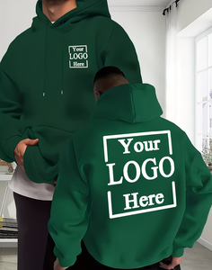Men's Custom Logo Hoodie Green 100% Cotton French Terry Breathable Regular Fit Casual Autumn Wear Heat Transfer Printed - Product Image 1