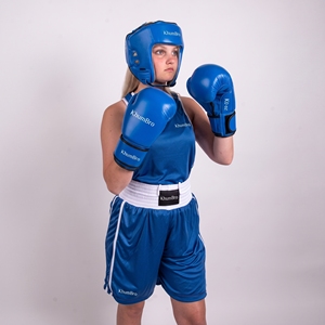 Conjunto de Equipo de Boxeo KhumBro, Guantes de Boxeo con Cordones, Pantalones Cortos, Cierre con Cordones, Absorbe la Humedad, para Entrenamiento de Adultos, Color Azul, PU - Product Image 4