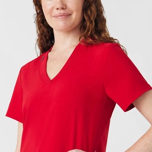 Ensemble de blouses médicales rouges pour femmes, haut à manches courtes et col en V avec poches, uniforme d'hôpital, mélange de coton et de polyester tissé - Product Image 4