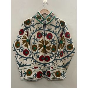 Hand Embroidered 100% Cotton <b>Velvet</b> <b>Jacket</b> <b>Women</b> Mandarin Collar Full Sleeve Floral Pattern Spring Bohemian Style Coat - Product Image 6