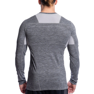 Men Gray Long Sleeve Crew Neck Breathable Compression Shirt Solid Color All Seasons Regular Fit Pullover Rash Guard Seamless - Product Image 3