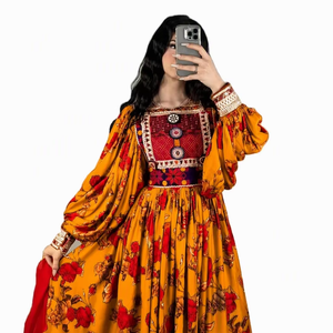 Ensemble de robe en tissu de chiffon naturel, brodée de dentelle, à manches longues, faite à la main, style Kuchi afghan, pour femme, respectueux de l'environnement - Product Image 2