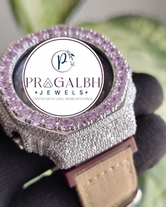 นาฬิกาข้อมือหรูหราสำหรับผู้ชาย Miyota Quartz Moissanite ประดับเพชรเต็มหน้าปัดขอบแซฟไฟร์สีชมพู สายสแตนเลสและยาง สำหรับผู้ชายและผู้หญิง - Product Image 4