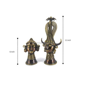 Figurines tribales en laiton antique Dhokra de la village de Bastar, faites à la main, bustes d'hommes et de femmes, 11 pouces, décoration pour la maison et le bureau, Inde - Product Image 2