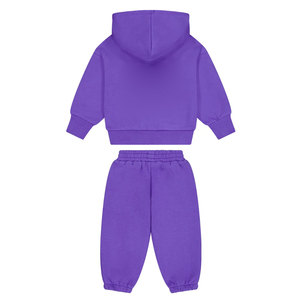 Survêtement à capuche violet pour bébés filles, couleur unie, manches longues, coupe ample décontractée avec poche avant, vêtements d'automne pour nourrissons et tout-petits - Product Image 3