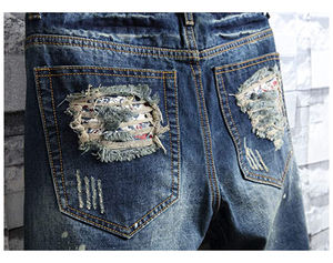 Shorts en jean droit taille mi-haute pour homme, déchirés, délavés, style streetwear décontracté en coton pour l'été - Product Image 6