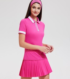 Women's <b>White</b> Green Polo Shirt Short Sleeve <b>Quarter</b> <b>Zip</b> Knitted Breathable Preppy Style Solid Color Sport Top - Product Image 6