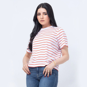 T-shirts imprimés rayés pour femmes à prix bas, hauts décontractés respirants à manches courtes pour l'été - Product Image 2