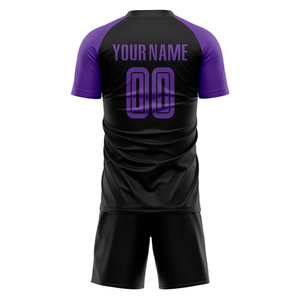 Premium Custom Black Purple Sublimation Soccer Uniform Jersey High Quality Polyester Wicking Knit Pinhole Mesh V-neck Adjustable - Product Image 4