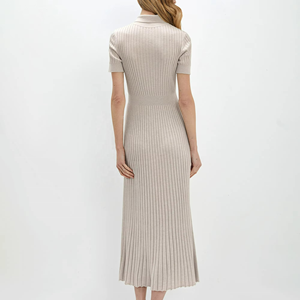 Vestido Maxi Elegante Francés Casual con Cuello Polo, Línea A, Tejido de Punto, Manga Corta, Algodón Ecológico, Estilo Modesto para Negocios - Product Image 6