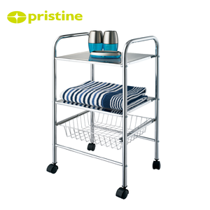Carrito de almacenamiento metálico de 3 niveles con ruedas para baño, diseño minimalista, organizador metálico rodante, forma rectangular - Product Image 6