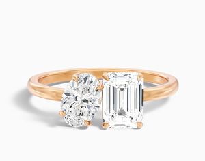 Two Stone <b>Emerald</b> Cut Moissanite 925 Sterling <b>Silver</b> Gold Plated Toi Et Moi Engagement Wedding <b>Ring</b> Claw Setting Luxury <b>Ring</b> - Product Image 1