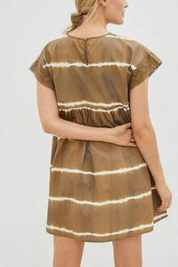 Elegant <b>Brown</b> White <b>Tie</b> Dye Cotton Short Dress Women Bohemian Casual Summer Holiday Dress - Product Image 2