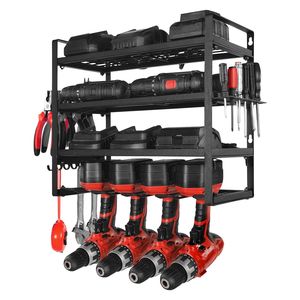 Scaffale da Garage a 4 Livelli con 4 Supporti per Trapani e Porta Cacciaviti per Organizzazione Utensili - Product Image 1
