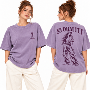 T-shirt oversize femme Storm Fit, col rond, manches courtes, coupe ample, 100% coton jersey, délavé à l'acide, style streetwear - Product Image 3