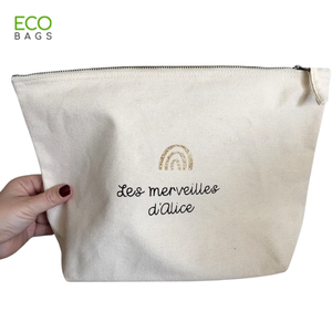 กระเป๋าเครื่องสำอางแบบยูนิเซ็กซ์ ผ้าแคนวาสเนื้อนุ่มเป็นมิตรกับสิ่งแวดล้อม พร้อมซิปไนลอน ไม่มีแบรนด์ ผลิตในเวียดนาม - Product Image 1