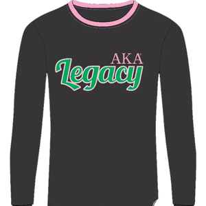 T-shirt à manches longues noir pour femmes For Sorority Inc, 100 % coton écologique, imprimé lettres grecques, col rond décontracté, qualité supérieure - Product Image 2